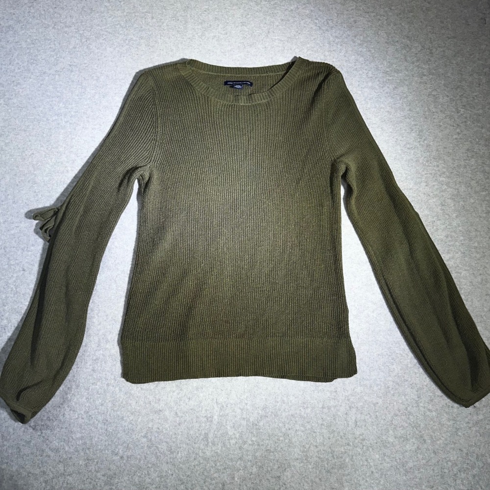 American Eagle Outfitters Olive Green Ribbed Knit Tie Open Sleeve Sweater Small